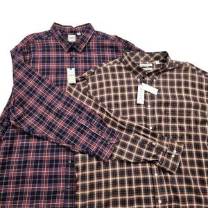 NWT Lot of 2 ROWM & Gold Label 4XT Plaid LS Button Down Shirts Non Iron Tall‎